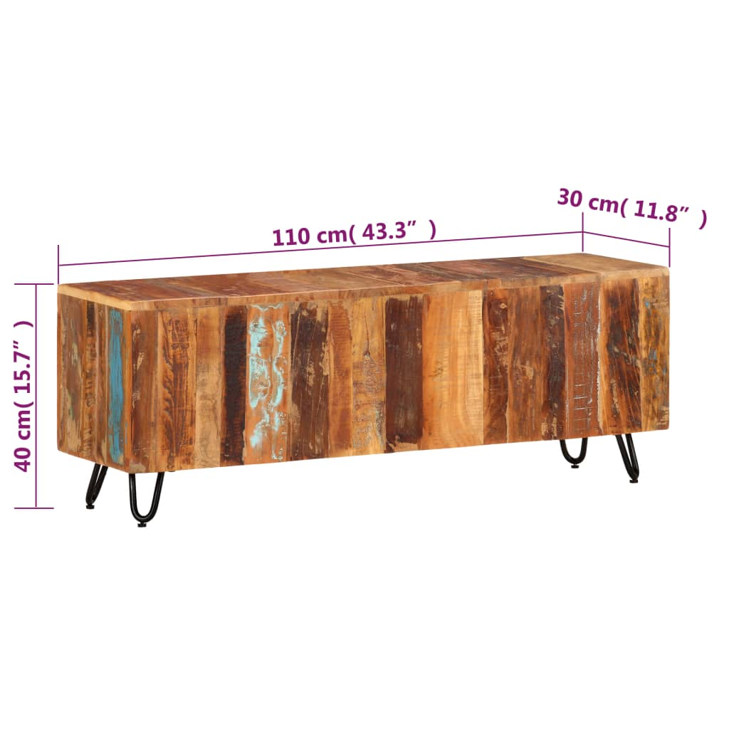 TV Cabinet 110x30x40 cm Solid Wood Reclaimed - Vintage Charm, Handmade, Eco-Friendly Furniture