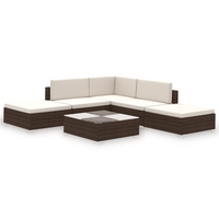 6 Piece Garden Lounge Set with Cushions - Poly Rattan Brown