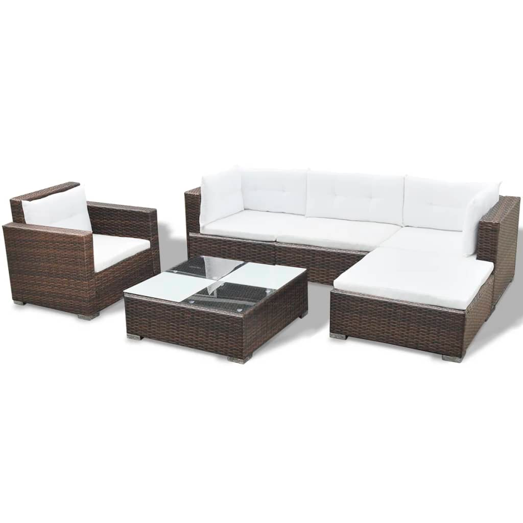 6 Piece Garden Lounge Set with Cushions Poly Rattan Brown - Outdoor Furniture for Comfort and Style