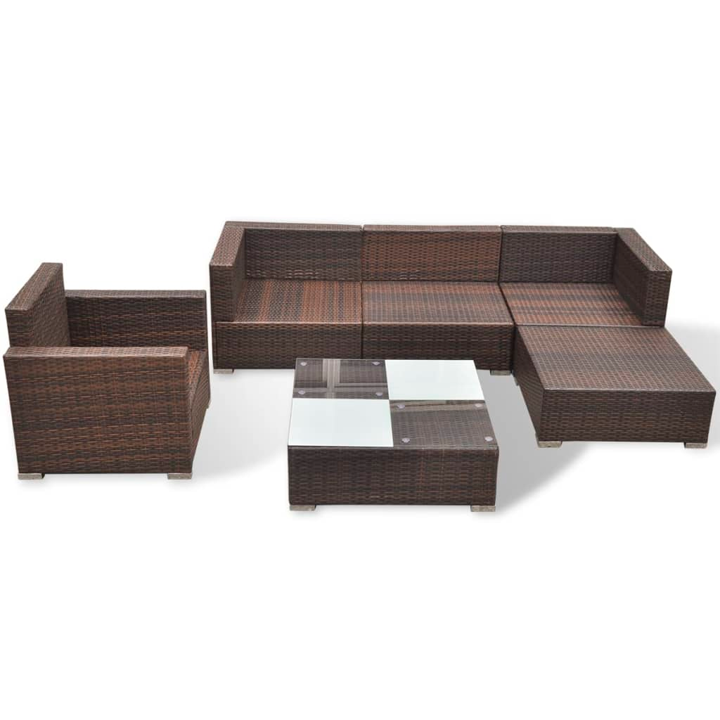 6 Piece Garden Lounge Set with Cushions Poly Rattan Brown - Outdoor Furniture for Comfort and Style