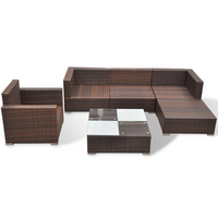 6 Piece Garden Lounge Set with Cushions - Poly Rattan Brown | Outdoor Furniture