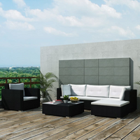 6 Piece Garden Lounge Set with Cushions - Poly Rattan Black