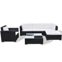 6 Piece Garden Lounge Set with Cushions - Poly Rattan Black