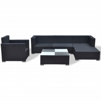 6 Piece Garden Lounge Set with Cushions - Poly Rattan Black