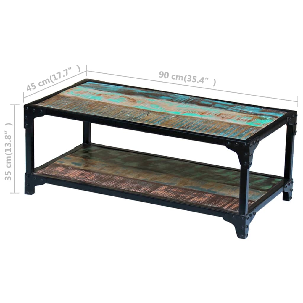 Coffee Table Solid Reclaimed Wood - Vintage Style, Multicolour, Handmade