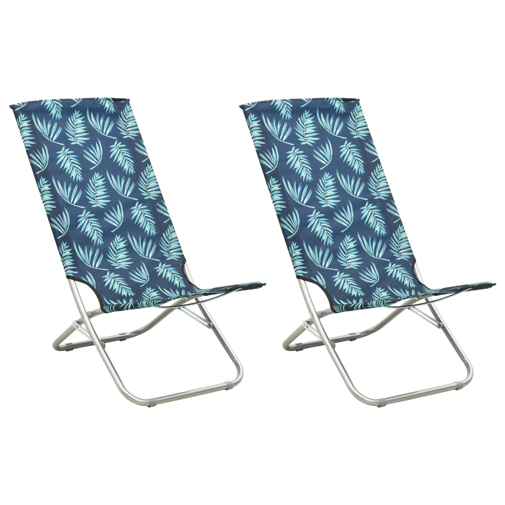 Folding Beach Chairs 2 pcs Leaf Print Fabric - Comfortable and Durable