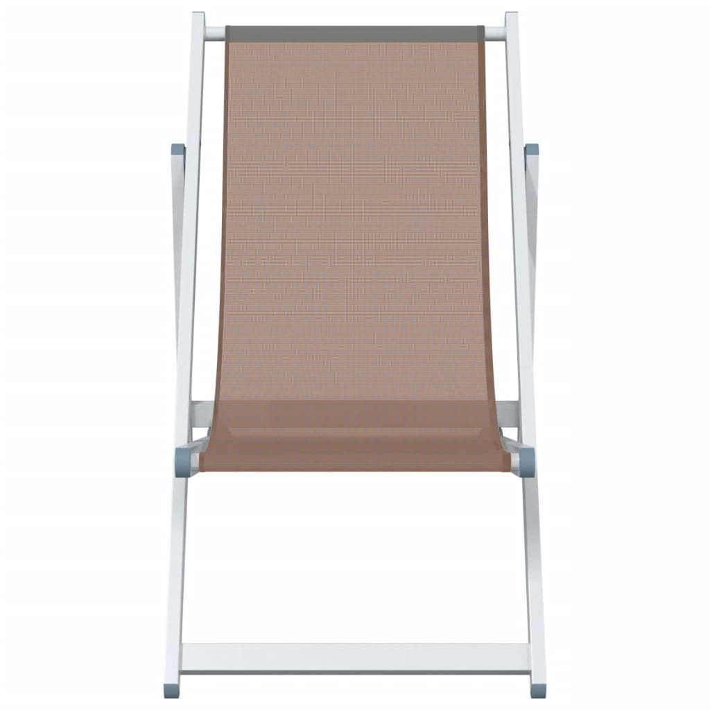 Folding Beach Chairs - Set of 2 - Brown Aluminium and Textilene