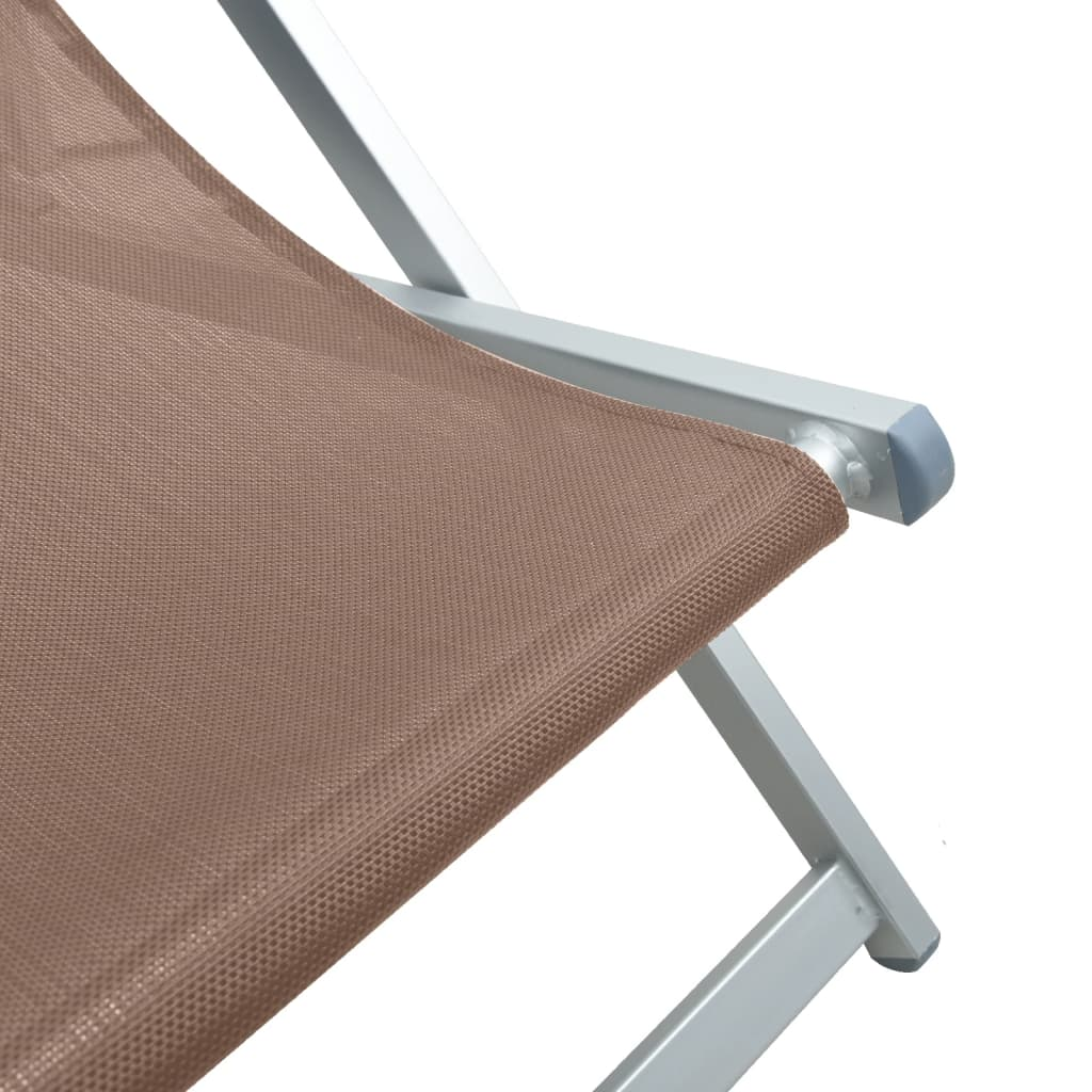 Folding Beach Chairs - Set of 2 - Brown Aluminium and Textilene