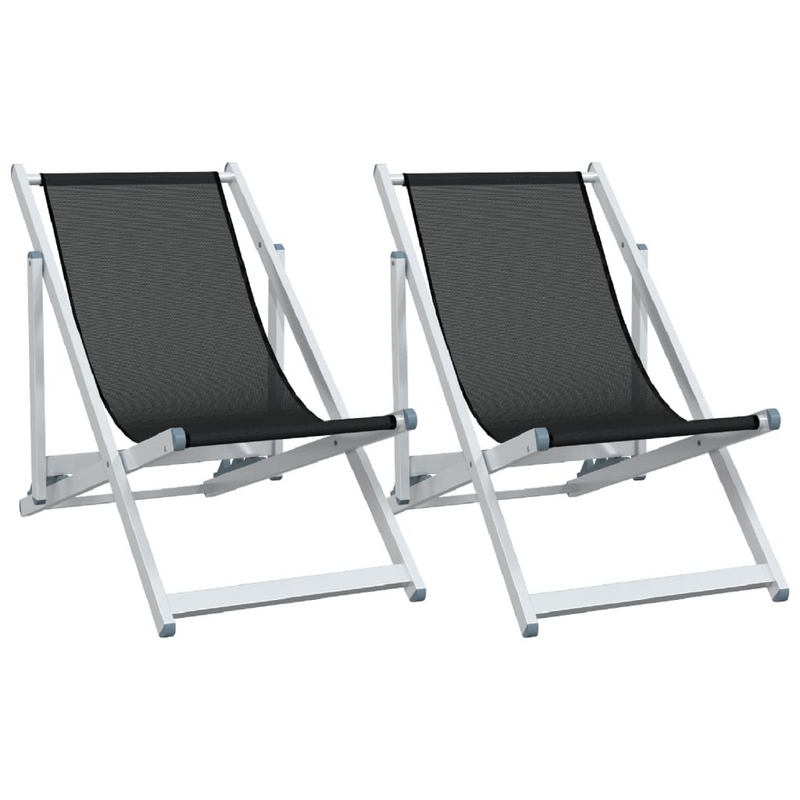 Folding Beach Chairs 2 pcs Black Aluminium and Textilene - Relax in Style