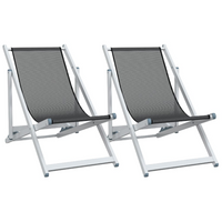 Folding Beach Chairs 2 pcs - Grey Aluminium and Textilene