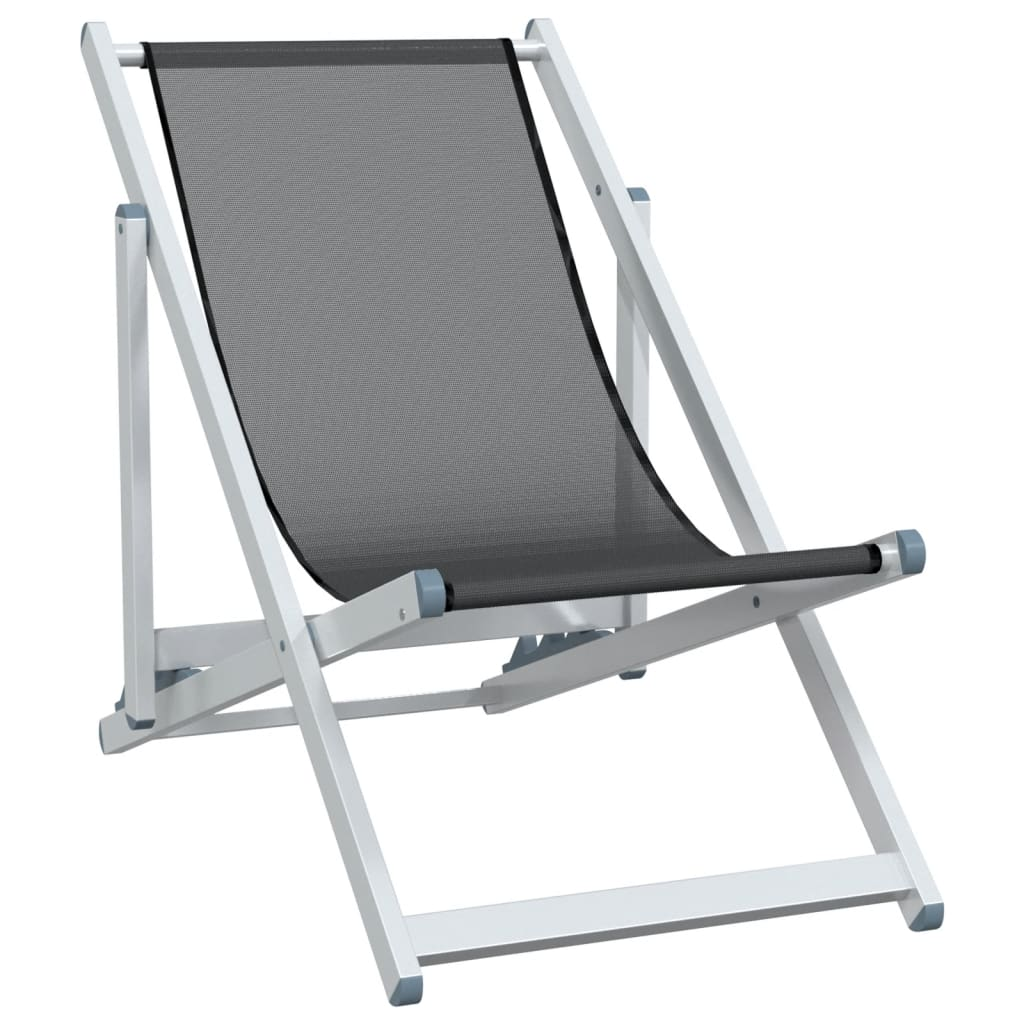 Folding Beach Chairs 2 pcs - Grey Aluminium and Textilene