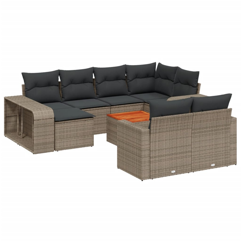 11 Piece Garden Sofa Set with Cushions - Grey Poly Rattan | Outdoor Furniture Set