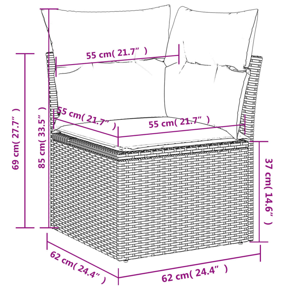 11 Piece Garden Sofa Set with Cushions - Grey Poly Rattan | Outdoor Furniture Set