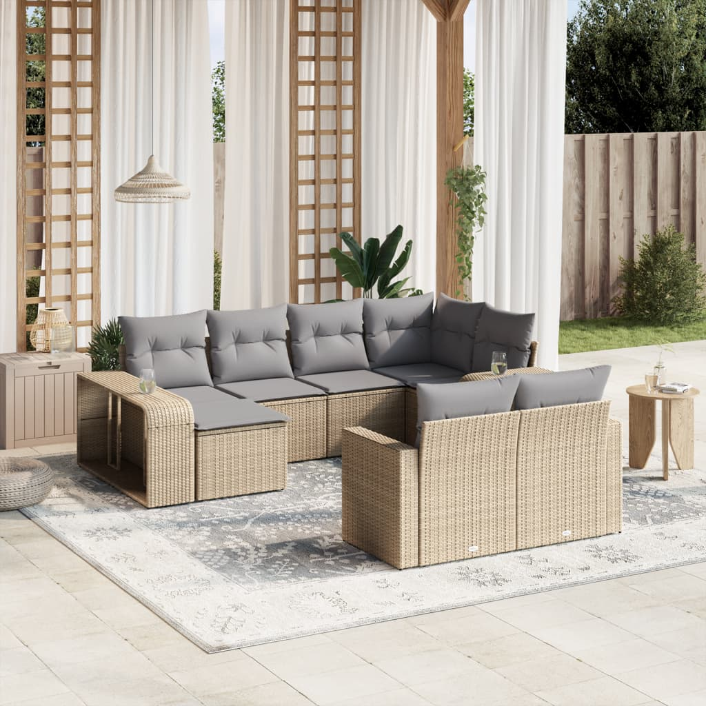 10 Piece Garden Sofa Set with Cushions Beige Poly Rattan - Create a Stylish and Comfortable Outdoor Space