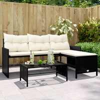 Garden Sofa with Table and Cushions - L-Shaped Black Poly Rattan