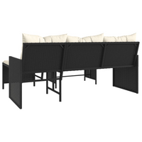 Garden Sofa with Table and Cushions - L-Shaped Black Poly Rattan