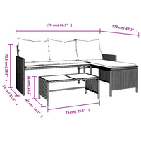 Garden Sofa with Table and Cushions - L-Shaped Black Poly Rattan