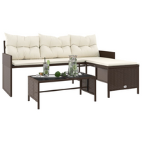 Garden Sofa with Table and Cushions | L-Shaped Brown Poly Rattan | Outdoor Furniture