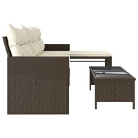 Garden Sofa with Table and Cushions | L-Shaped Brown Poly Rattan | Outdoor Furniture