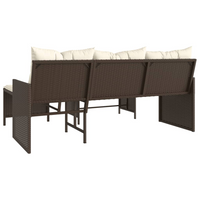 Garden Sofa with Table and Cushions | L-Shaped Brown Poly Rattan | Outdoor Furniture