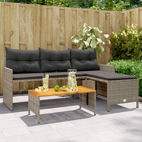 Garden Sofa with Table and Cushions | L-Shaped Grey Poly Rattan