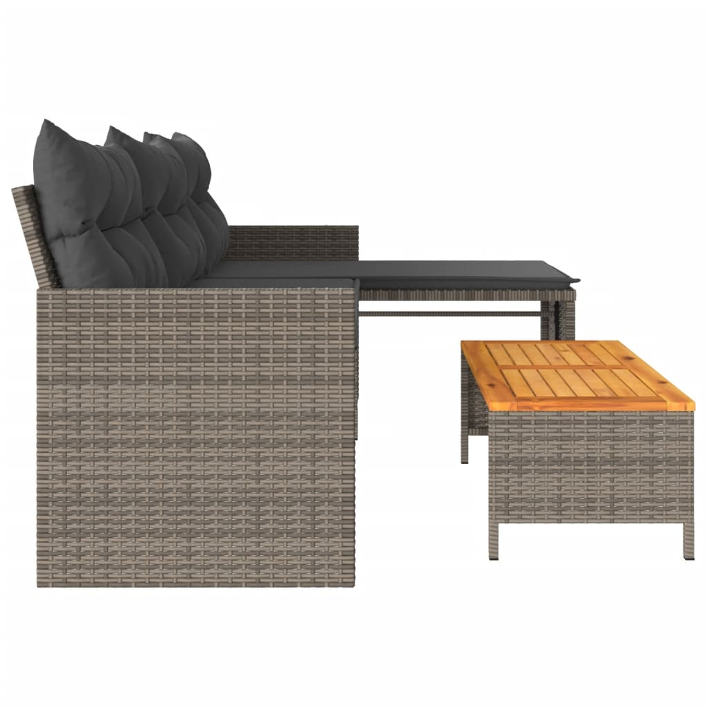 Garden Sofa with Table and Cushions | L-Shaped Grey Poly Rattan