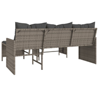 Garden Sofa with Table and Cushions | L-Shaped Grey Poly Rattan