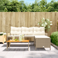 Garden Sofa with Table and Cushions - L-Shaped Beige Poly Rattan