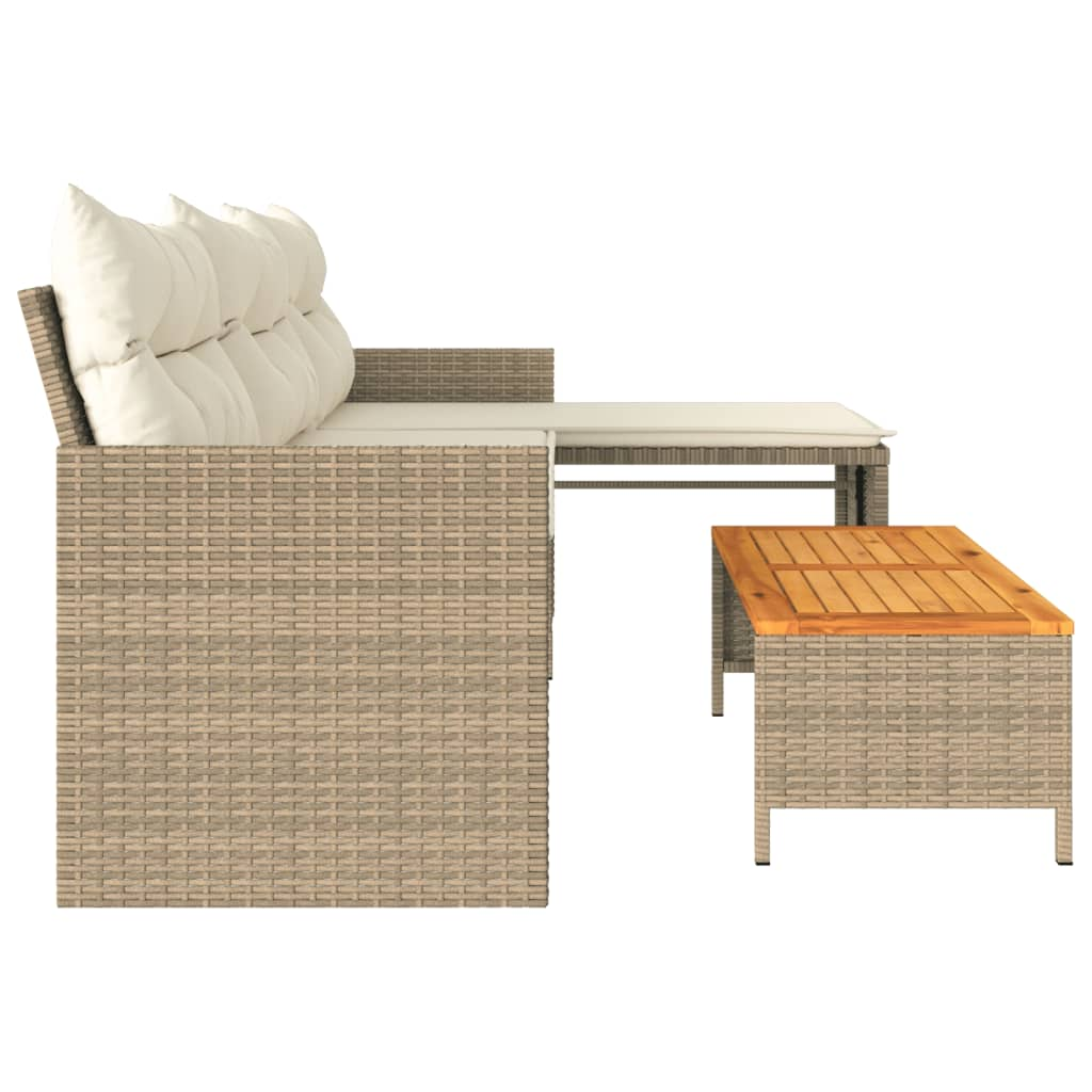 Garden Sofa with Table and Cushions - L-Shaped Beige Poly Rattan