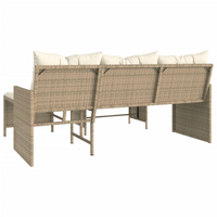 Garden Sofa with Table and Cushions - L-Shaped Beige Poly Rattan