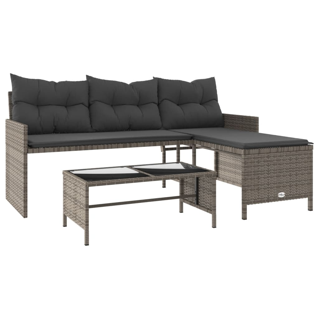 Garden Sofa with Table and Cushions - L-Shaped Grey Poly Rattan | Outdoor Furniture