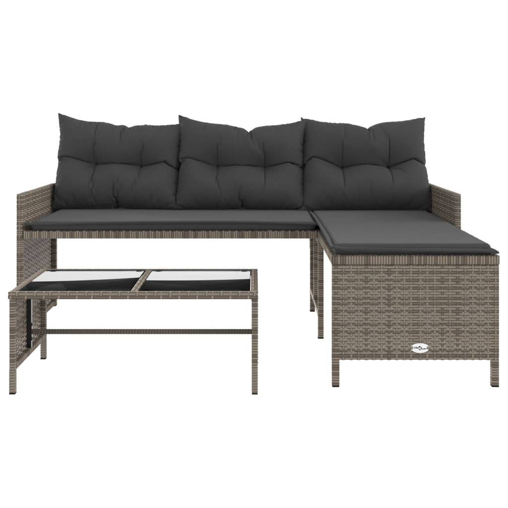 Garden Sofa with Table and Cushions - L-Shaped Grey Poly Rattan | Outdoor Furniture