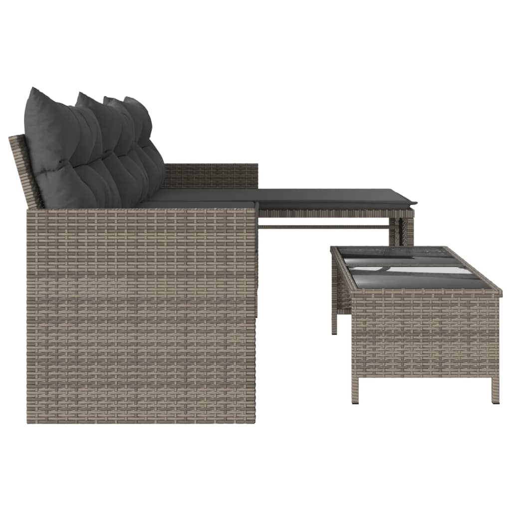 Garden Sofa with Table and Cushions - L-Shaped Grey Poly Rattan | Outdoor Furniture