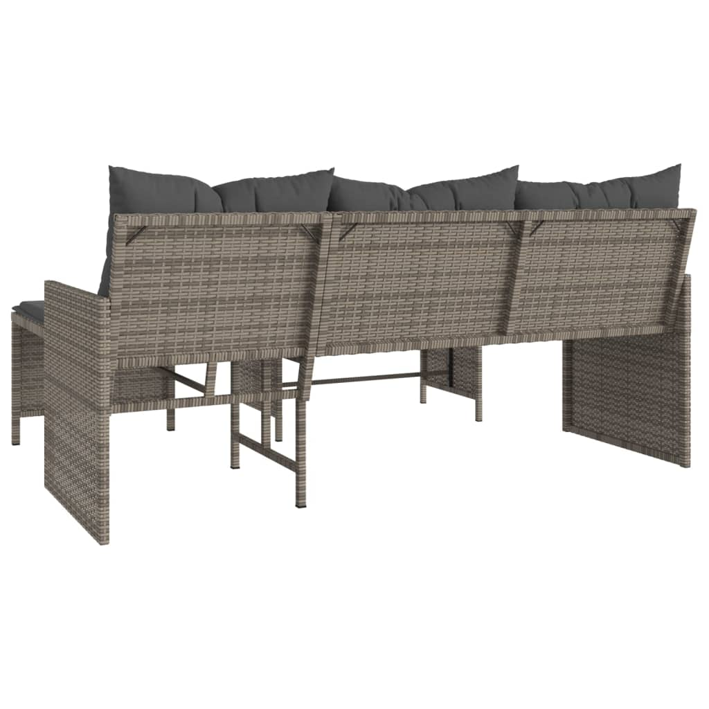 Garden Sofa with Table and Cushions - L-Shaped Grey Poly Rattan | Outdoor Furniture