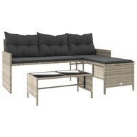 Garden Sofa with Table and Cushions - L-Shaped Light Grey Poly Rattan | Outdoor Furniture Set