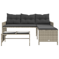 Garden Sofa with Table and Cushions - L-Shaped Light Grey Poly Rattan | Outdoor Furniture Set