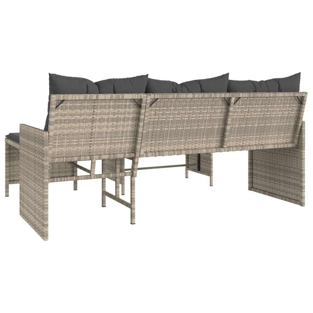 Garden Sofa with Table and Cushions - L-Shaped Light Grey Poly Rattan | Outdoor Furniture Set