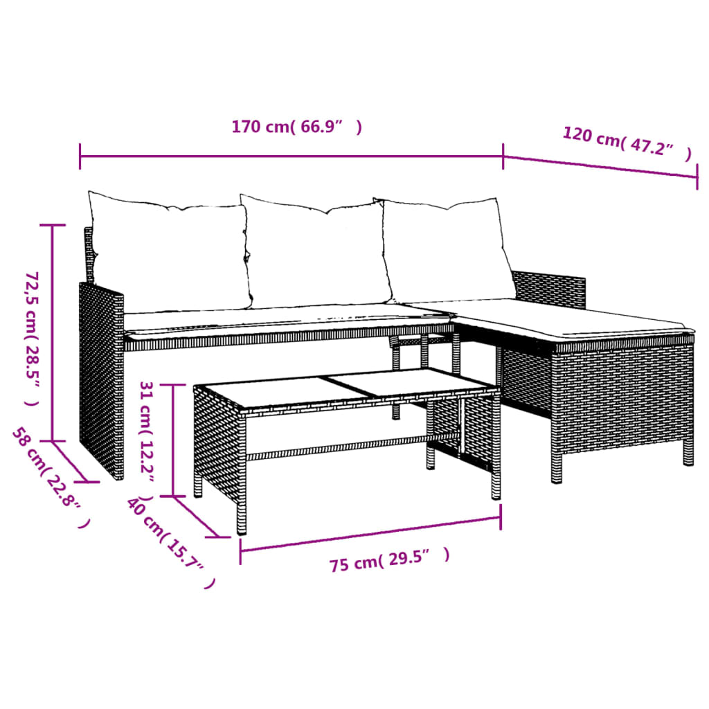 Garden Sofa with Table and Cushions - L-Shaped Light Grey Poly Rattan | Outdoor Furniture Set