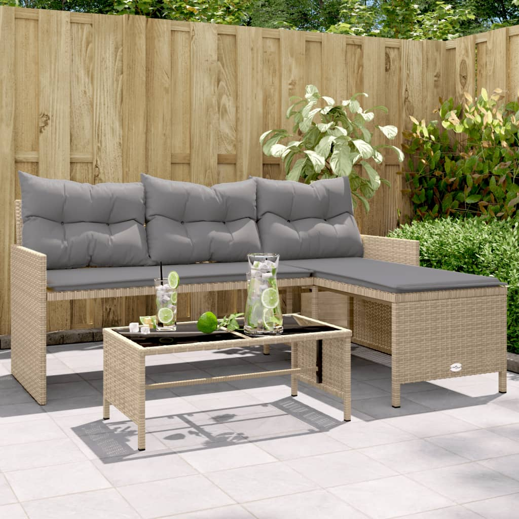 Garden Sofa with Table and Cushions - L-Shaped Mix Beige Poly Rattan | Durable, Comfortable, and Stylish Outdoor Furniture