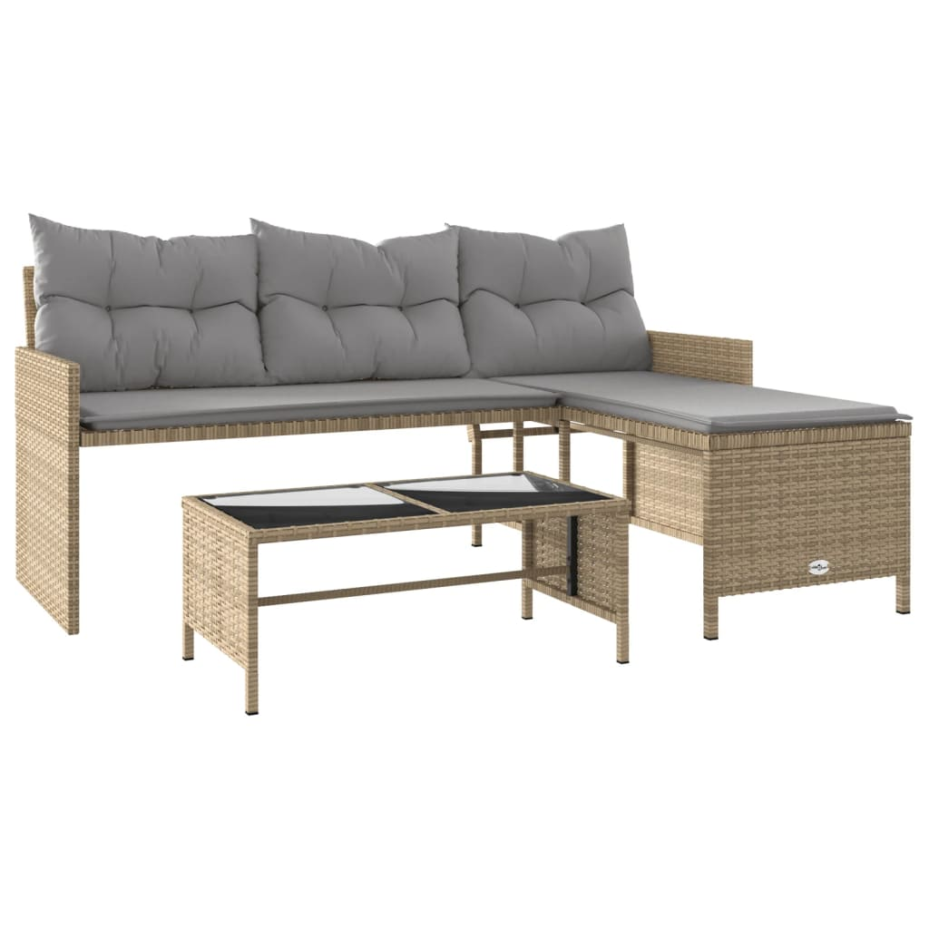 Garden Sofa with Table and Cushions - L-Shaped Mix Beige Poly Rattan | Durable, Comfortable, and Stylish Outdoor Furniture