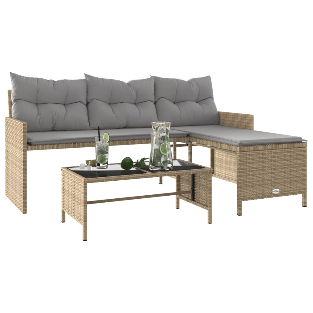 Garden Sofa with Table and Cushions - L-Shaped Mix Beige Poly Rattan | Durable, Comfortable, and Stylish Outdoor Furniture