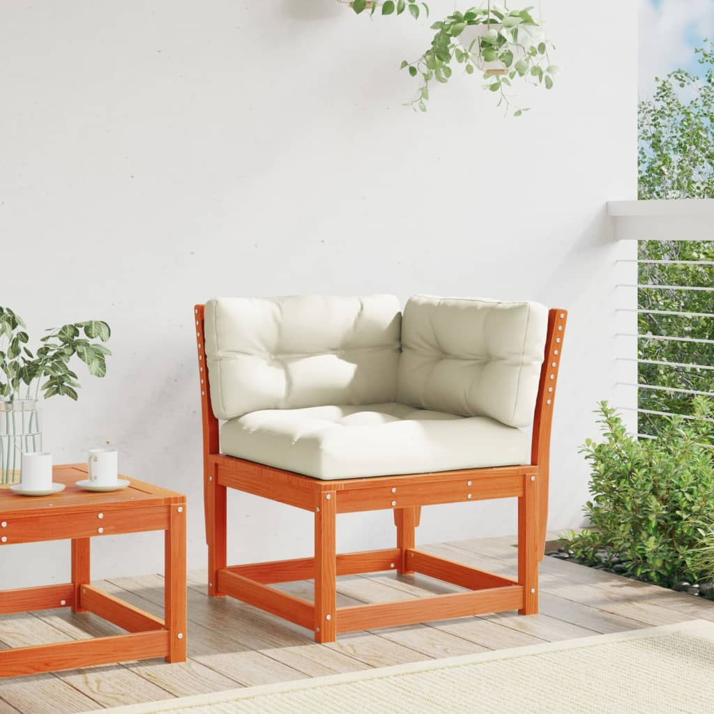 Garden Sofa Corner with Cushions Wax Brown - Solid Wood Pine