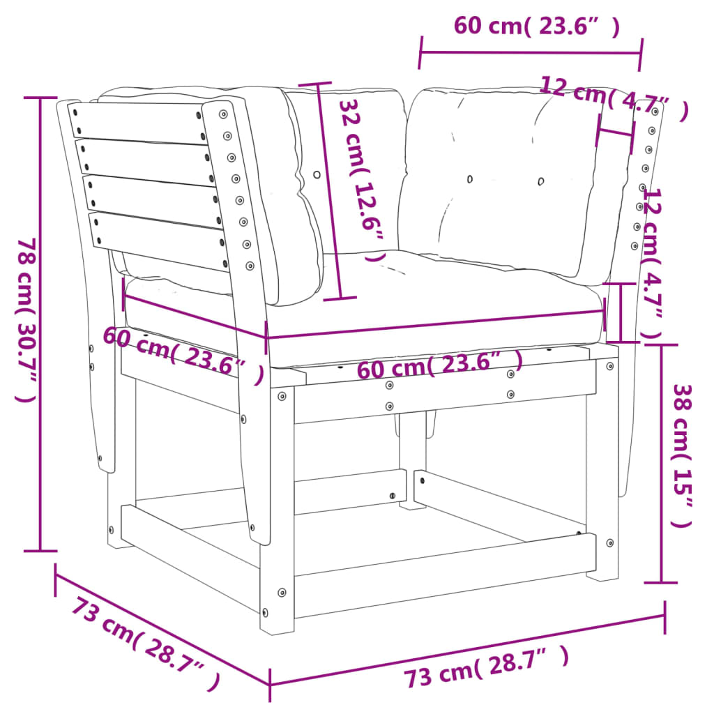 Garden Sofa Armrest with Cushions | Solid Wood Douglas