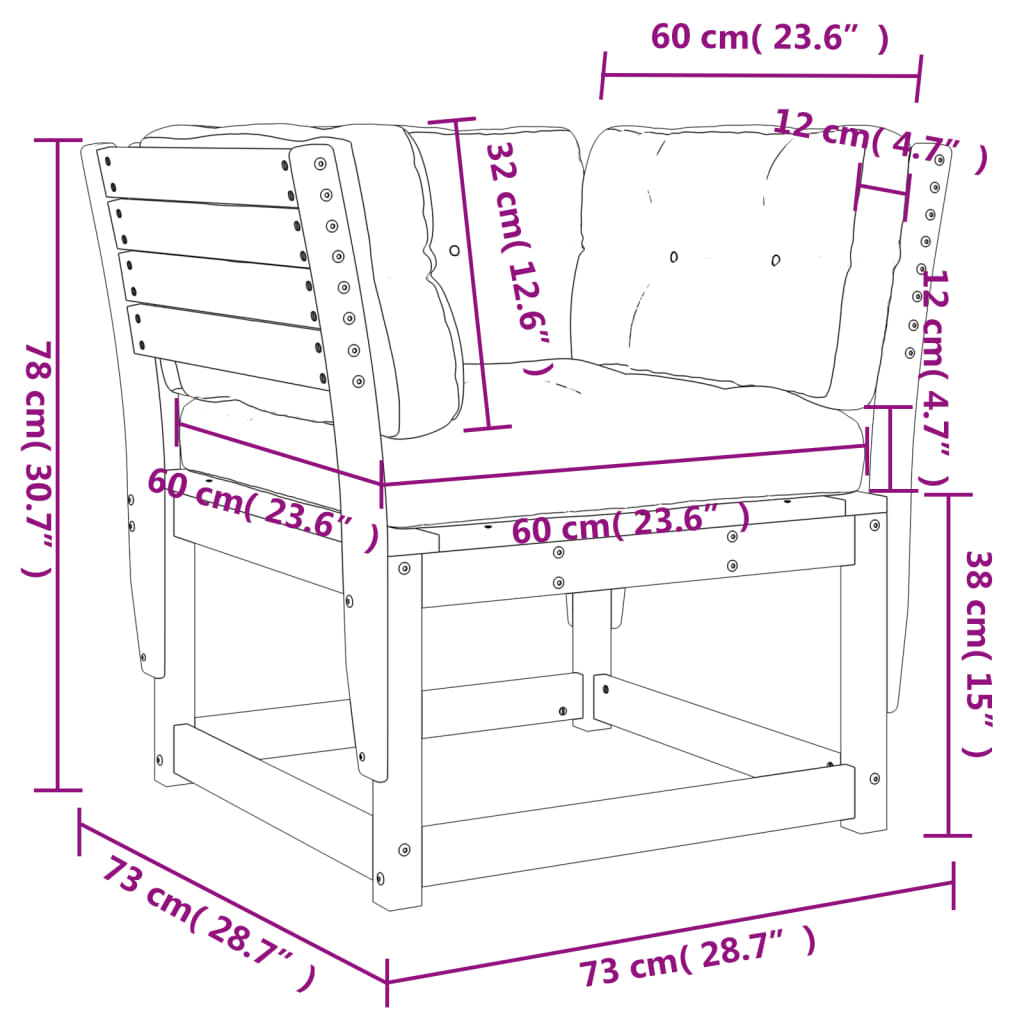 Garden Sofa Armrest with Cushions | Impregnated Wood Pine