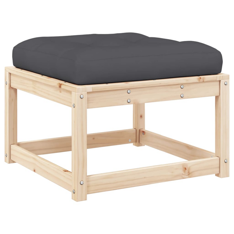 Garden Footstool with Cushions | Solid Wood Pine | Outdoor Ottoman