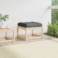 Garden Footstool with Cushions | Solid Wood Pine | Outdoor Ottoman