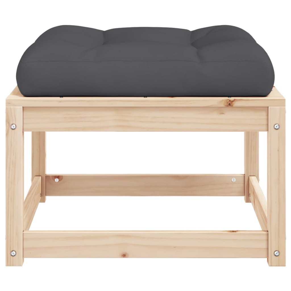 Garden Footstool with Cushions | Solid Wood Pine | Outdoor Ottoman