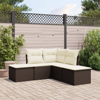 5 Piece Garden Sofa Set with Cushions - Brown Poly Rattan