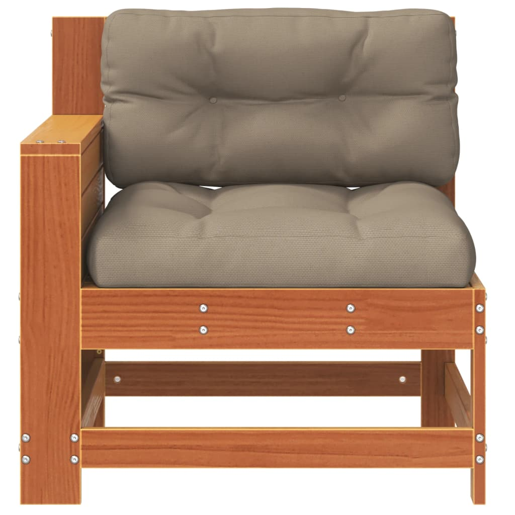 Garden Armrest Sofa with Cushion | Wax Brown Solid Wood Pine | Outdoor Patio Furniture