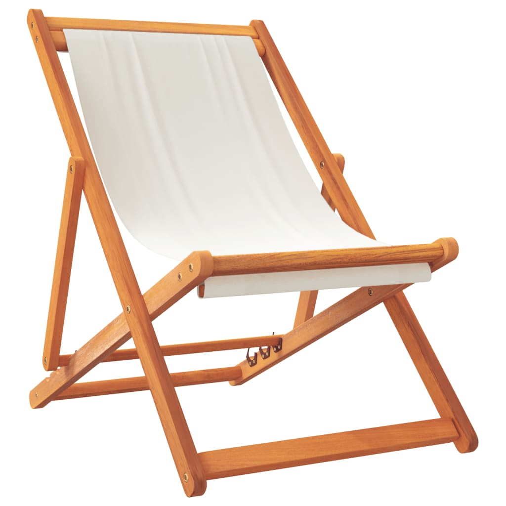 Folding Beach Chairs 2 pcs - Cream White Fabric | Adjustable Reclining Positions | Foldable for Easy Transport and Storage